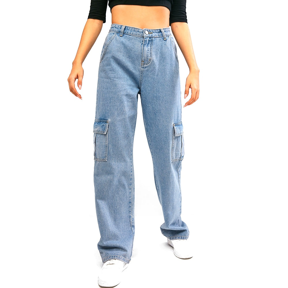 Women's Solid Jean Cargo Pants