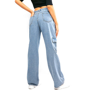 Women's Solid Jean Cargo Pants