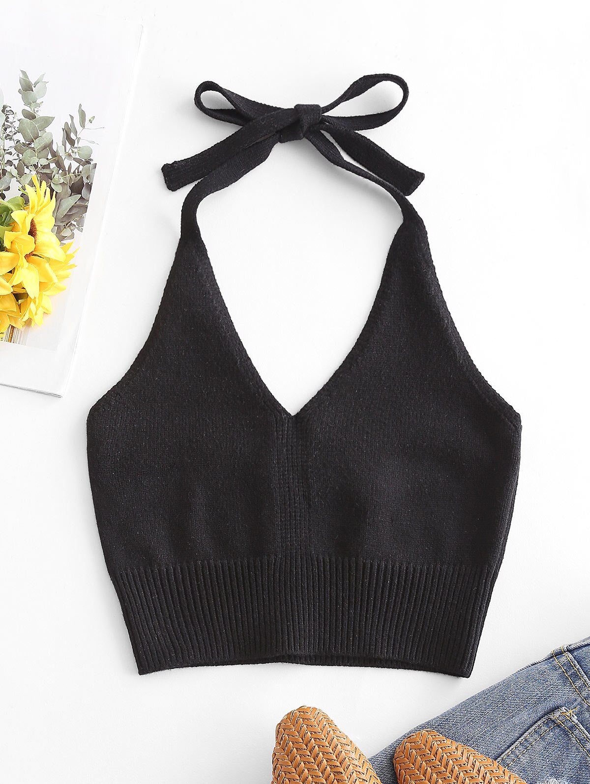Women's Solid Knitted Crop Top
