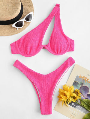 Women's Solid One Shoulder Bikini Set