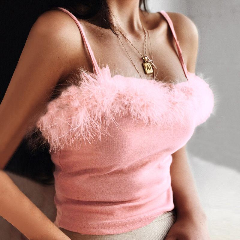 Women's Pink Feather Patch Crop Top
