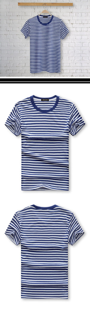 Blue and White Striped Mens T-shirt