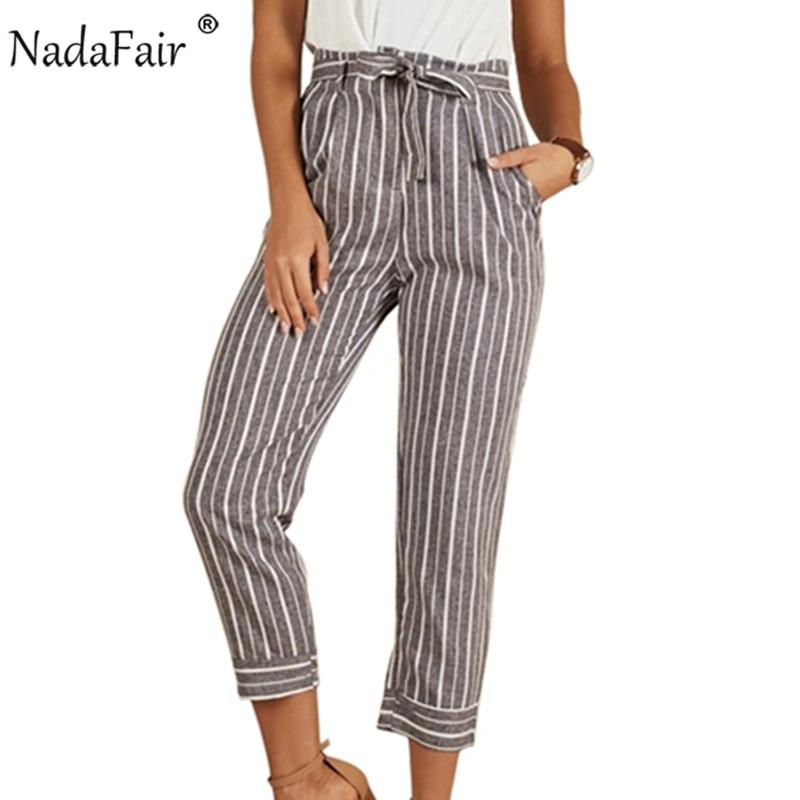 Women's High Waist Slim Striped Pants