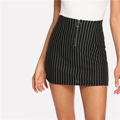 O-Ring Zip Up Vertical Striped Skirt
