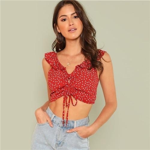 Women's Polka Dot Laced Up Top