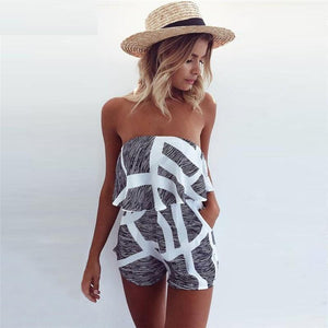 Women Strapless Rompers With Ruffles