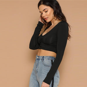 Women's Scrunched Long Sleeve Crop Top